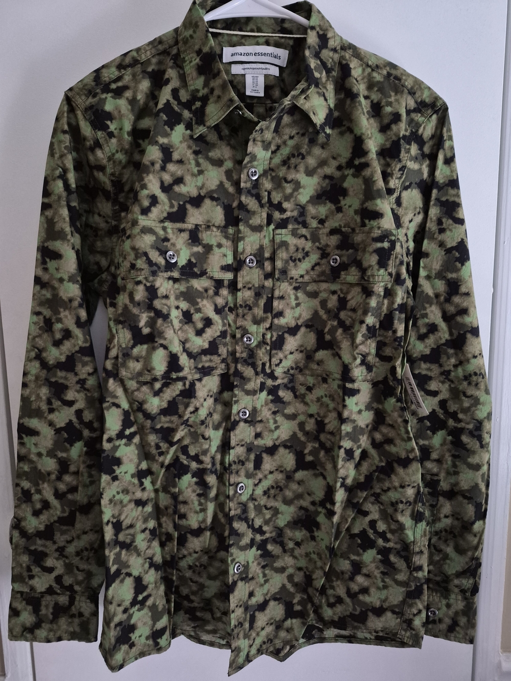 Amazon Essentials Men's Green Camo Button-Front Field Shirt Jacket